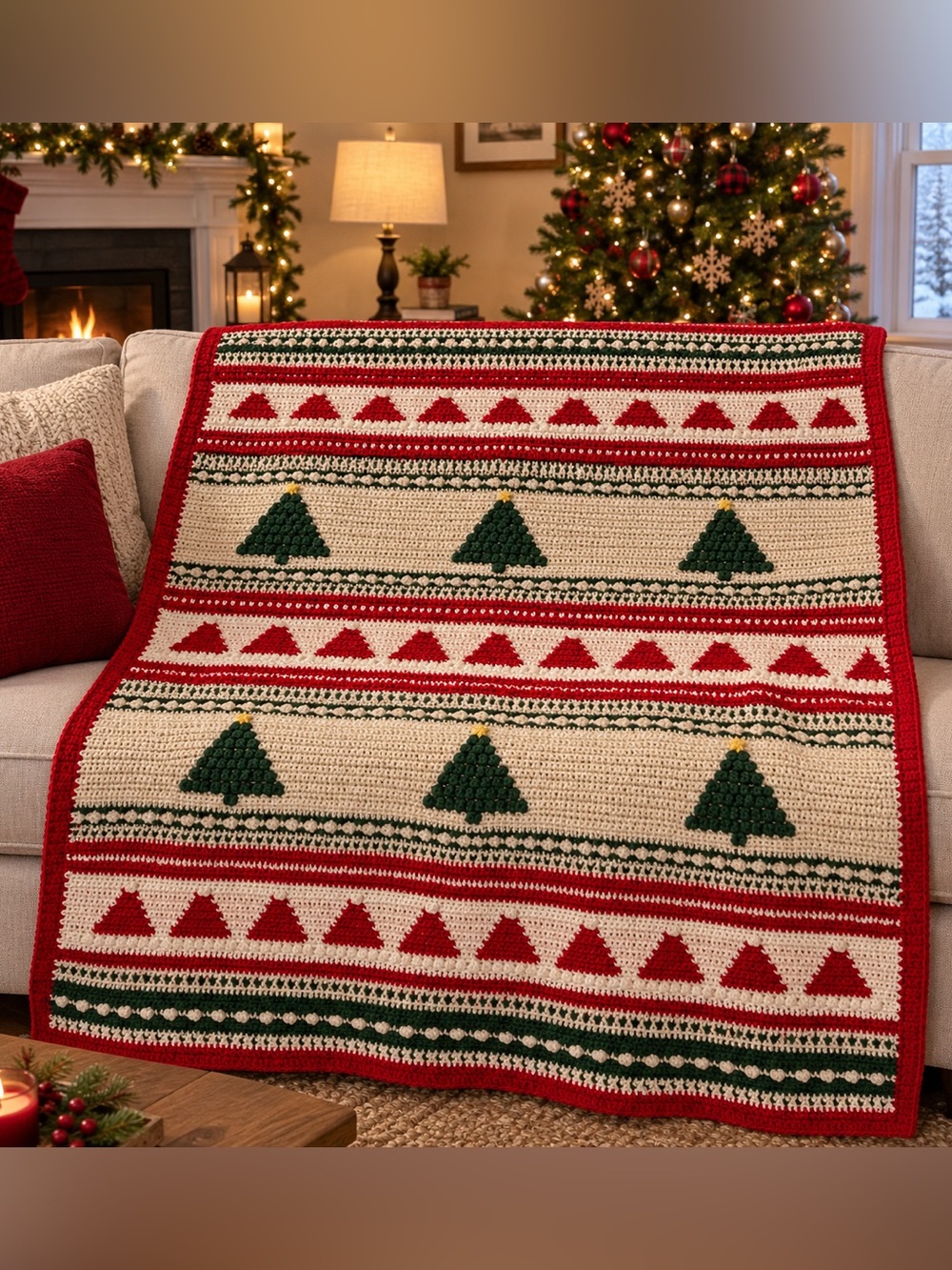 Crochet Christmas Trees & Santa Hats Blanket